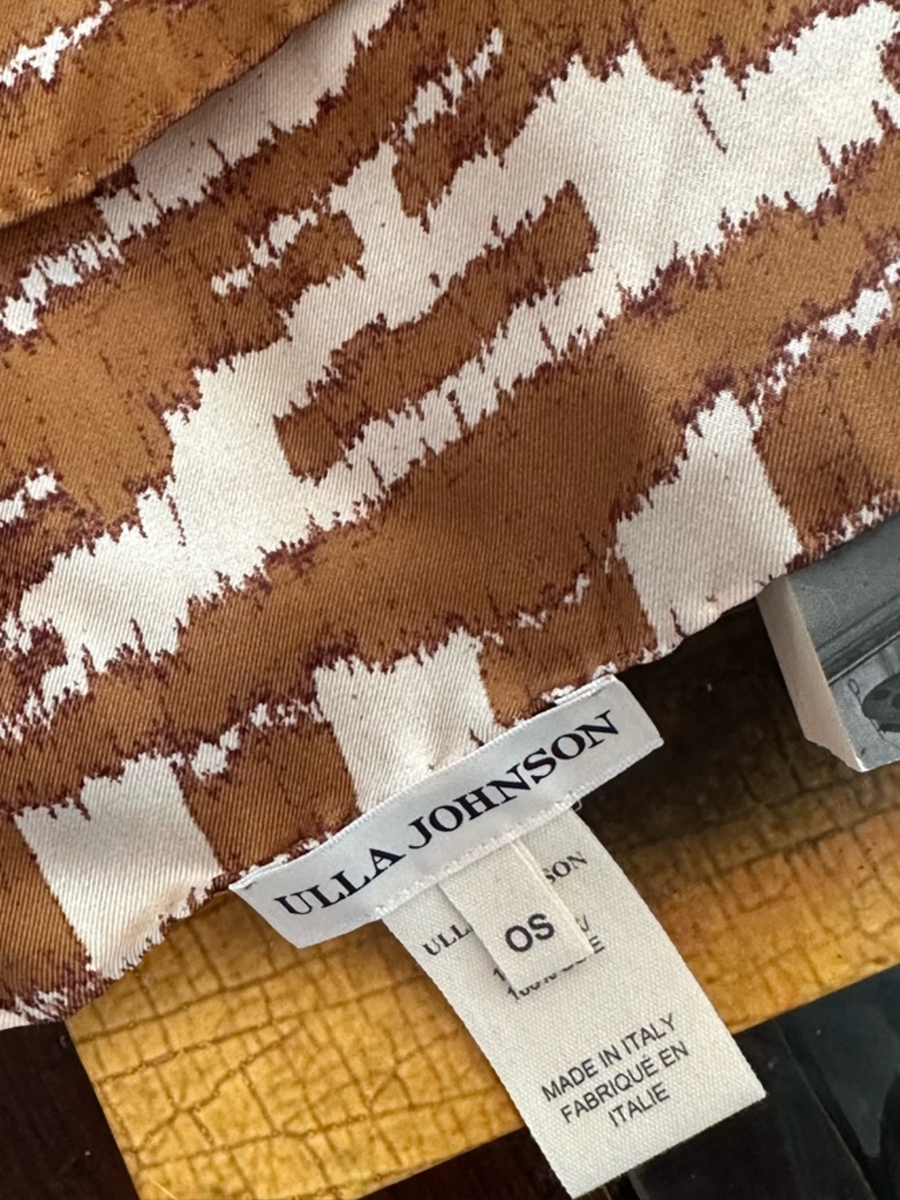 Ulla Johnson Brown and Cream Abstract Printed Silk Scarf - Picture 2 of 3